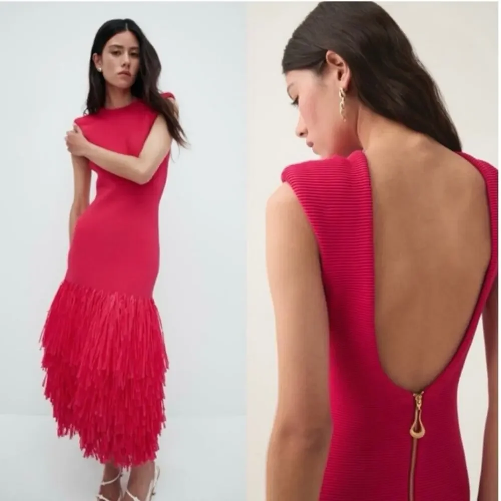 Aje Rushes Raffia Pink Ribbed Midi Dress Small NWT - Picture 9 of 10